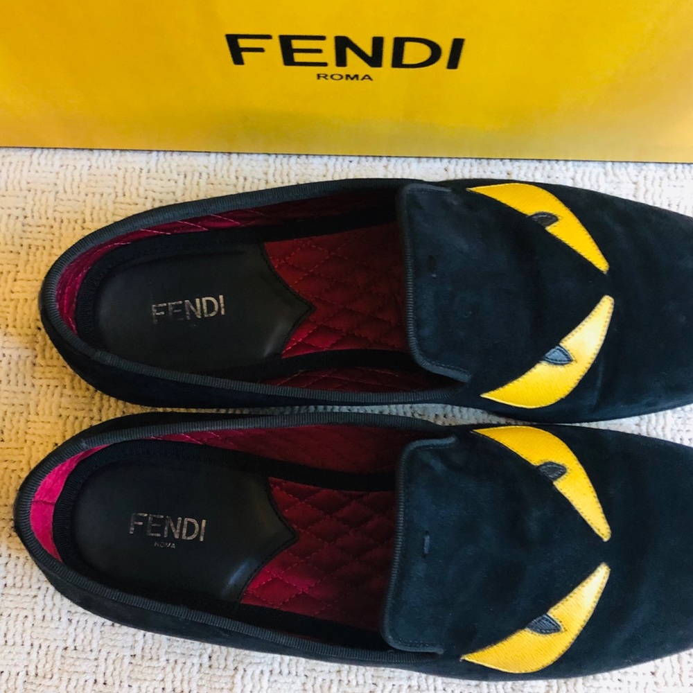 Fendi Monster Eyes Suede Evening Black Slipper - Picture 5 of 8